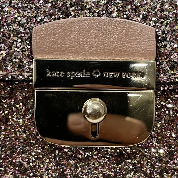 Nwt Kate Spade Rose Gold Pink Glitter Sunset Lane Milou Wallet Clutch Chain Bag - Picture 3 of 14